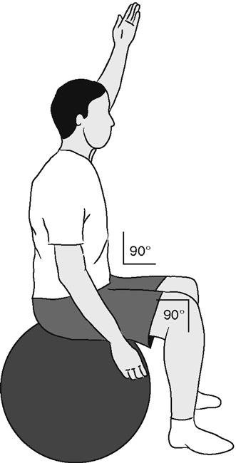 Lumbar stabilization exercise with Swiss ball, sitting on ball